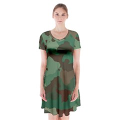 Camouflage Pattern A Completely Seamless Tile Able Background Design Short Sleeve V-neck Flare Dress by Simbadda