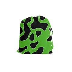 Black Green Abstract Shapes A Completely Seamless Tile Able Background Drawstring Pouches (medium)  by Simbadda