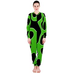 Black Green Abstract Shapes A Completely Seamless Tile Able Background Onepiece Jumpsuit (ladies)  by Simbadda