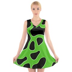 Black Green Abstract Shapes A Completely Seamless Tile Able Background V-neck Sleeveless Skater Dress by Simbadda