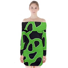 Black Green Abstract Shapes A Completely Seamless Tile Able Background Long Sleeve Off Shoulder Dress by Simbadda