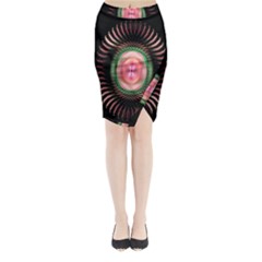 Fractal Plate Like Image In Pink Green And Other Colours Midi Wrap Pencil Skirt by Simbadda