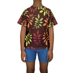 Leaves Wallpaper Pattern Seamless Autumn Colors Leaf Background Kids  Short Sleeve Swimwear by Simbadda