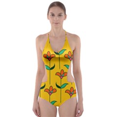 Small Flowers Pattern Floral Seamless Vector Cut-out One Piece Swimsuit by Simbadda