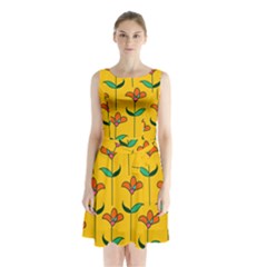 Small Flowers Pattern Floral Seamless Vector Sleeveless Chiffon Waist Tie Dress