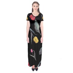 Colorful Tulip Wallpaper Pattern Background Pattern Wallpaper Short Sleeve Maxi Dress by Simbadda