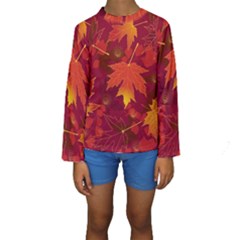 Autumn Leaves Fall Maple Kids  Long Sleeve Swimwear