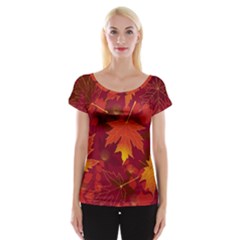 Autumn Leaves Fall Maple Women s Cap Sleeve Top