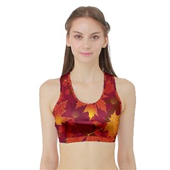 Autumn Leaves Fall Maple Sports Bra with Border