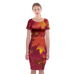 Autumn Leaves Fall Maple Classic Short Sleeve Midi Dress