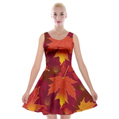 Autumn Leaves Fall Maple Velvet Skater Dress