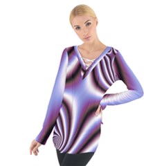 Fractal Background With Curves Created From Checkboard Women s Tie Up Tee