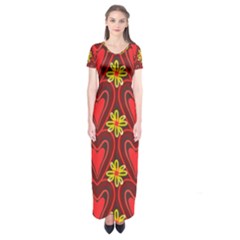 Digitally Created Seamless Love Heart Pattern Tile Short Sleeve Maxi Dress by Simbadda