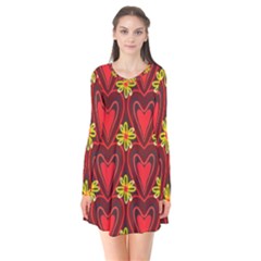 Digitally Created Seamless Love Heart Pattern Tile Flare Dress by Simbadda