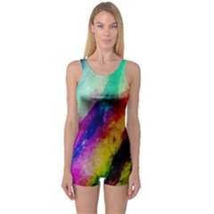 Colorful Abstract Paint Splats Background One Piece Boyleg Swimsuit by Simbadda