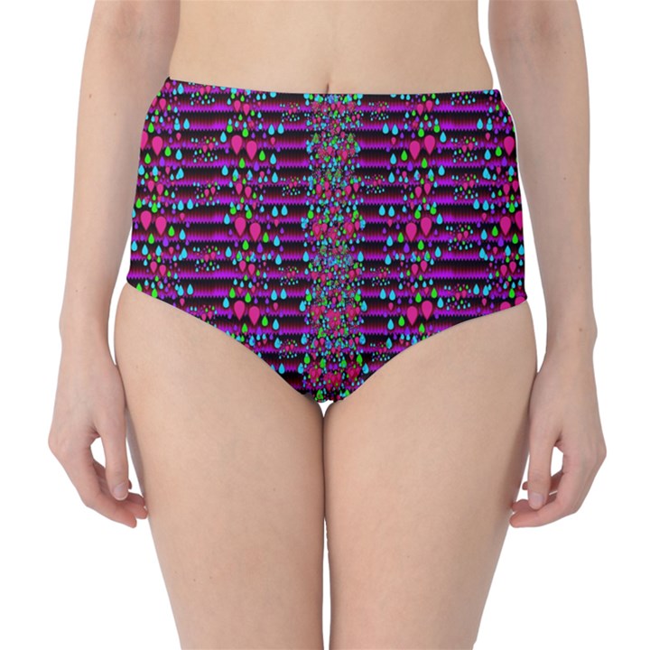 Raining Rain And Mermaid Shells Pop Art High-Waist Bikini Bottoms