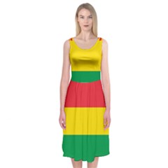 Rasta Colors Red Yellow Gld Green Stripes Pattern Ethiopia Midi Sleeveless Dress by yoursparklingshop