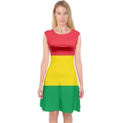 Rasta Colors Red Yellow Gld Green Stripes Pattern Ethiopia Capsleeve Midi Dress by yoursparklingshop