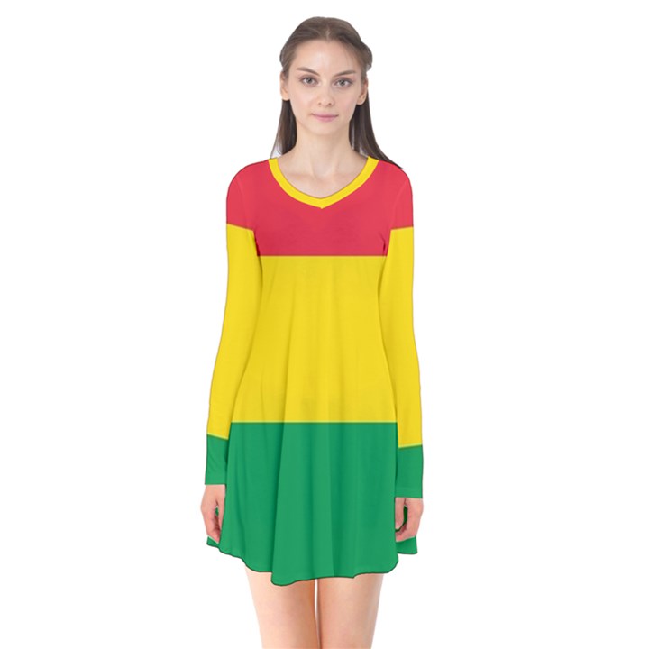 Rasta Colors Red Yellow Gld Green Stripes Pattern Ethiopia Flare Dress