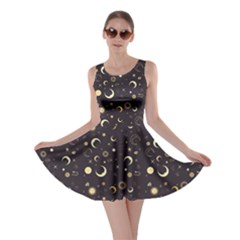 Black A Fun Night Sky The Moon And Stars Skater Dress by CoolDesigns