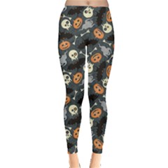 Colorful Halloween Pattern With Pumkins Bats And Skulls Women s Leggings