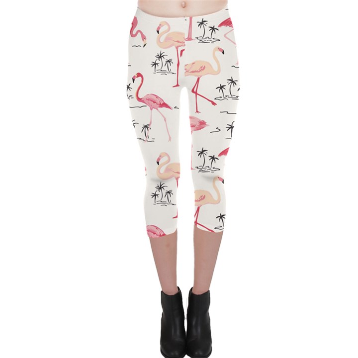 Colorful Flamingo Bird Pattern Capri Leggings