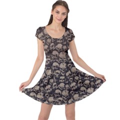 Black Grunge Pattern With Skulls Illustration Cap Sleeve Dress by CoolDesigns