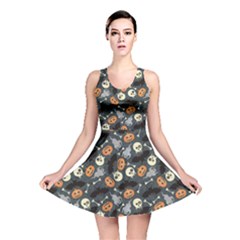 Colorful Halloween Pattern With Pumkins Bats And Skulls Reversible Skater Dress by CoolDesigns