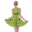 Neon Green Pattern with Watercolor Beetles Skater Dress  View1