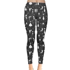 Dark Gray Cute White Cats Pattern Leggings