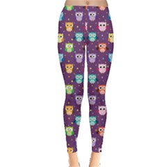 Purple Tone Colorful Owls Pattern Leggings  by CoolDesigns