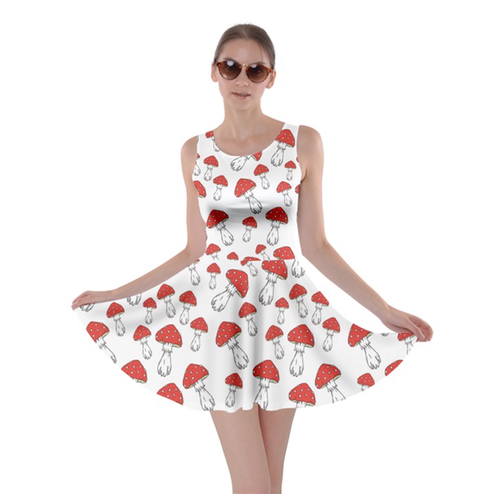 Red Fly Agaric Mushrooms Pattern Skater Dress