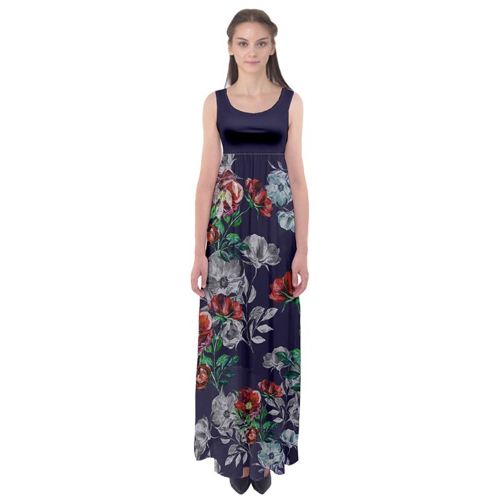 Navy2 Floral Empire Waist Maxi Dress