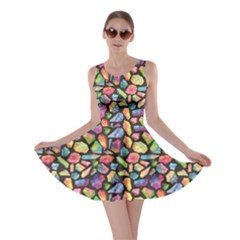 Colorful Colorful Watercolor Gem Pattern Skater Dress