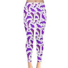 Purple Watercolor Dolphins Pattern Leggings