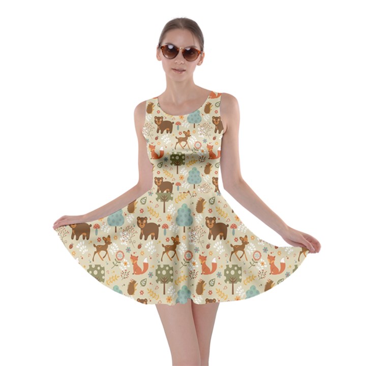 Colorful Colorful Woodland Animals Pattern Skater Dress