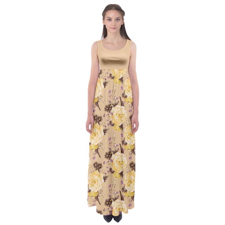 Yellow Roses Empire Waist Maxi Dress