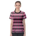 Colorful Argyle Pattern In Pink And Black Women s Sport Mesh Tee View1