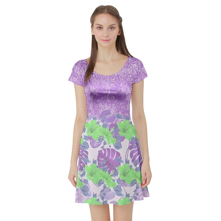 Violet Hawaii Short Sleeve Skater Dress