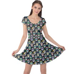 Black Day Of The Dead Sugar Skull Cap Sleeve Dress