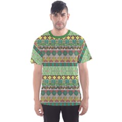 Green Tribal Aztec Pattern With Birds And Flowers Men s Sport Mesh Tee
