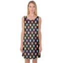 Black Pattern With Colorful Owls On Dark Sleeveless Satin Nightdress View1