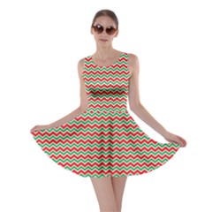 Red Repeating Chevron Zig Zag In Christmas Holiday Colors Skater Dress