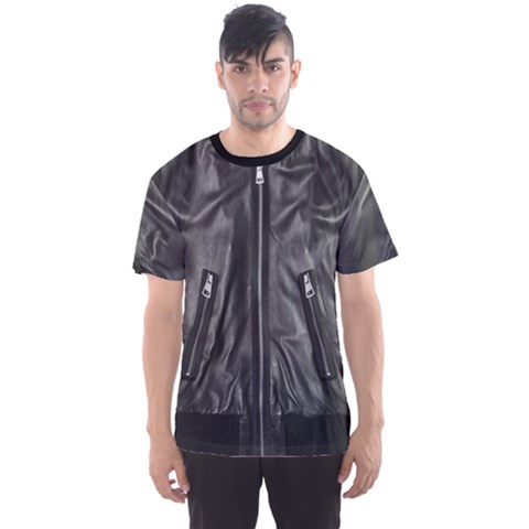 Faux Leather Jacket Men s Sport Mesh Tee by CoolDesigns