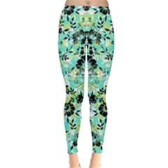 Light Green Floral Leggings  by CoolDesigns