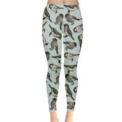 Gray Pattern Cute Little Birds Texture Leggings