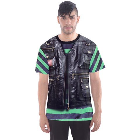Faux Leather Vest Men s Sport Mesh Tee by CoolDesigns