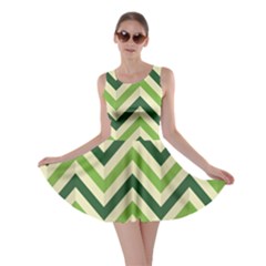 Green Chevron Zigzag Compressed Paper Wallpaper Green Shades Skater Dress