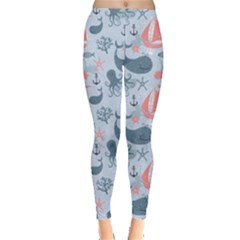 Blue Pattern With Cute Whales Sailing Octopus Women s Leggings by CoolDesigns
