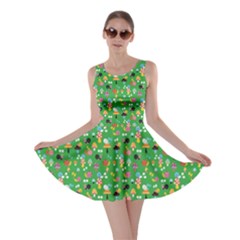 Green Snails Mushrooms Pattern Skater Dress by CoolDesigns